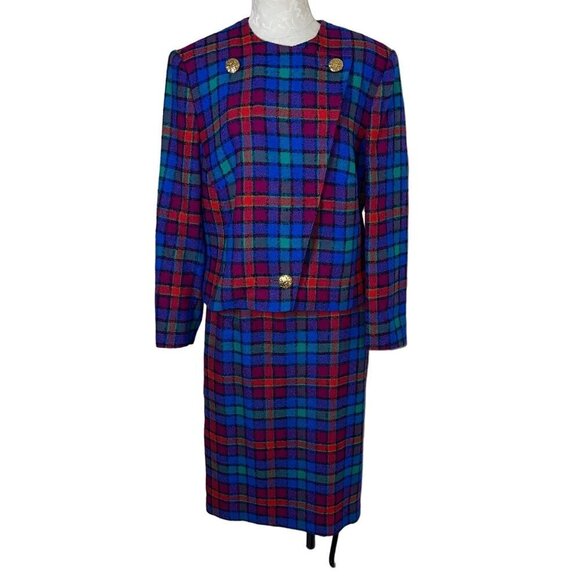 Lady F Dresses & Skirts - Lady F Vintage Womens Jacket Skirt Suit Size Large Multicolor Retro Plaid